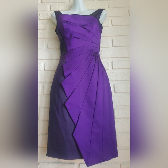 Karen Millen Satin Cocktail Dress Asymmetrical Ruffle Stretch Rich Purple - Picture 2 of 16